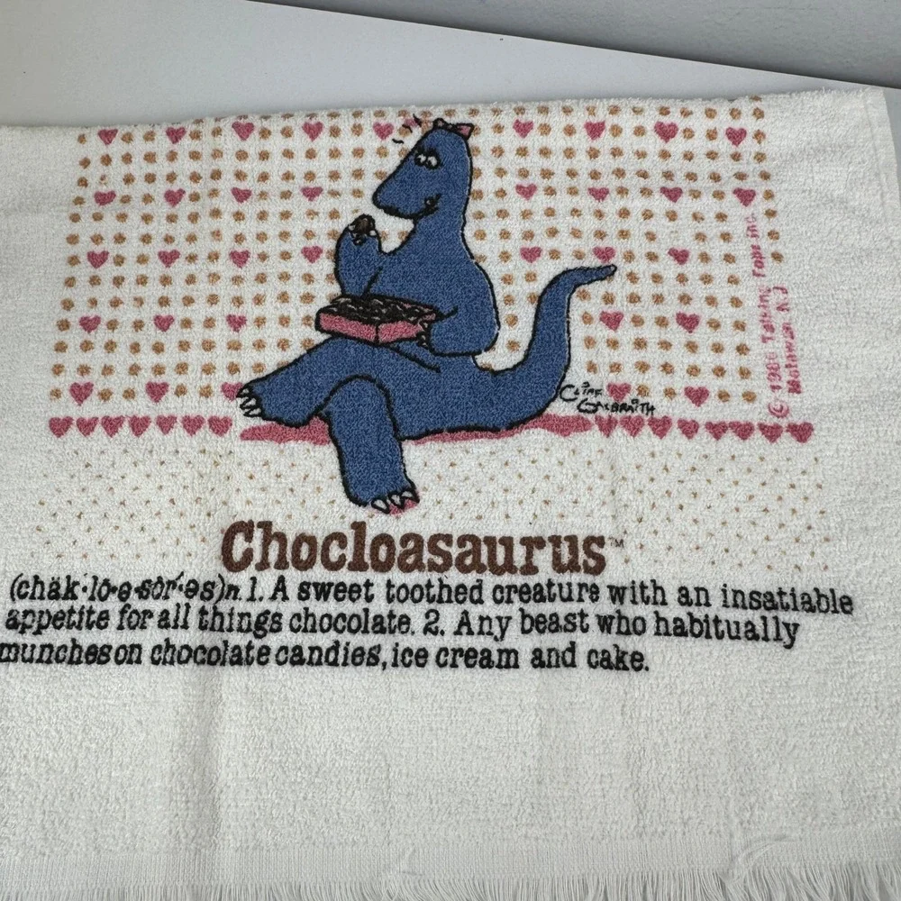 Vintage 1986 Cannon Chocloasaurus Hand Towel Cliff Galbraith Dinosaur 80s USA